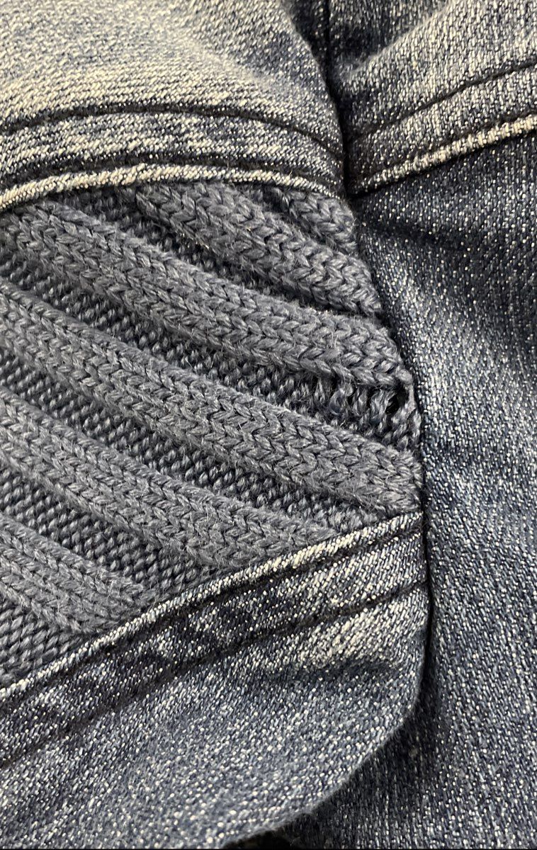 Sam Edelman Women's Blue Denim Moto Jacket Asymmetrical Zip Ribbed Panels Sz XS