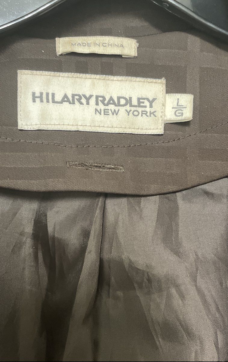Hilary Radley Women's Chocolate Brown Tonal Plaid Belted Trench Coat Sz L