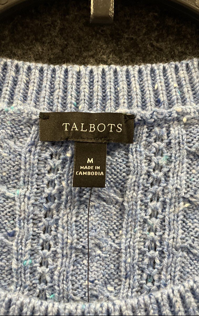 Talbots Women's Light Blue Cable Knit Shoulder Button Sweater NWT Size M