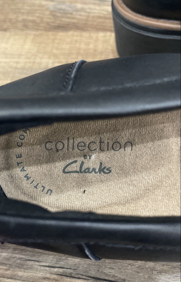 Clarks Sharon Dolly Black Leather Platform Loafers Women's Size 9.5