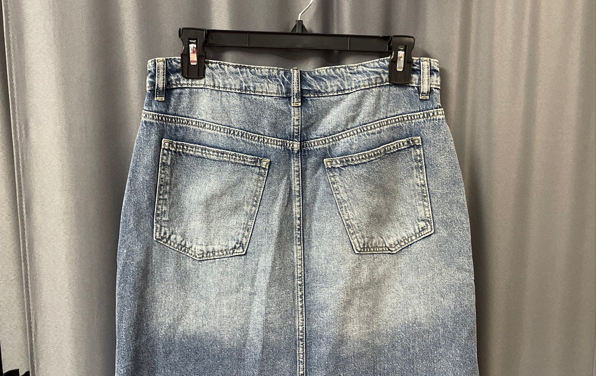 RM Rebecca Minkoff Women's Blue Denim Side Slit Midi Skirt Size 4