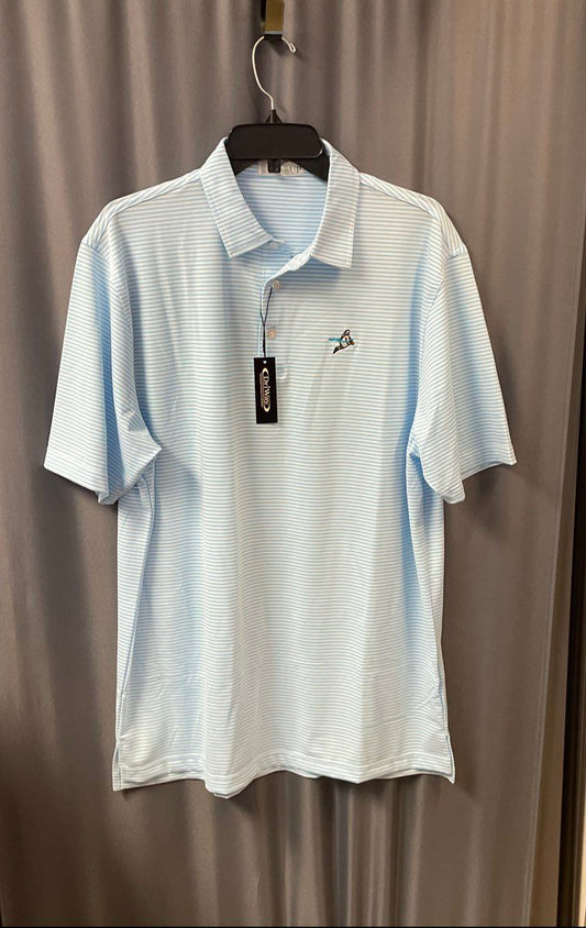 Bottoms Up Men's Blue White Striped Performance Polo Shirt Sz L NWT