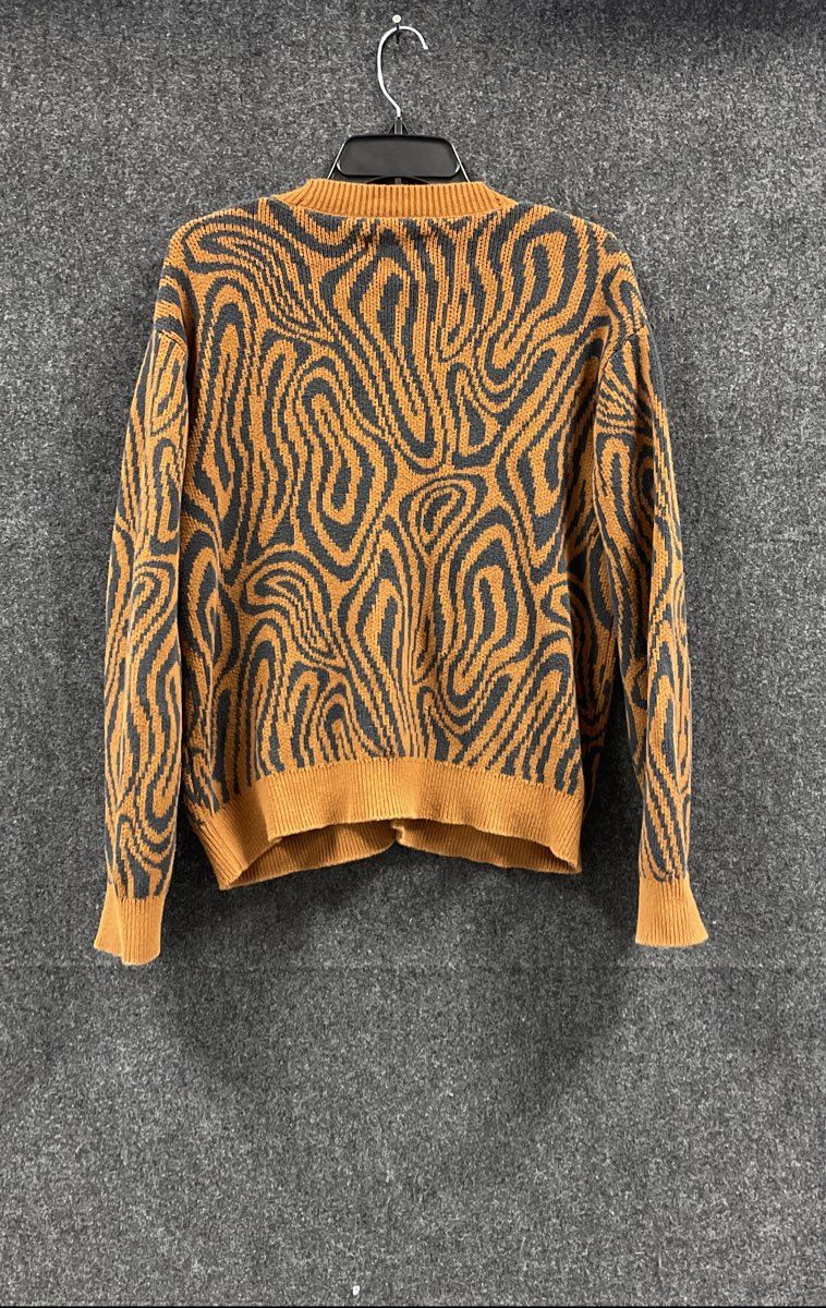 Original Use Men's Cardigan Sweater Brown Gray Wavy Psychedelic Knit Size S