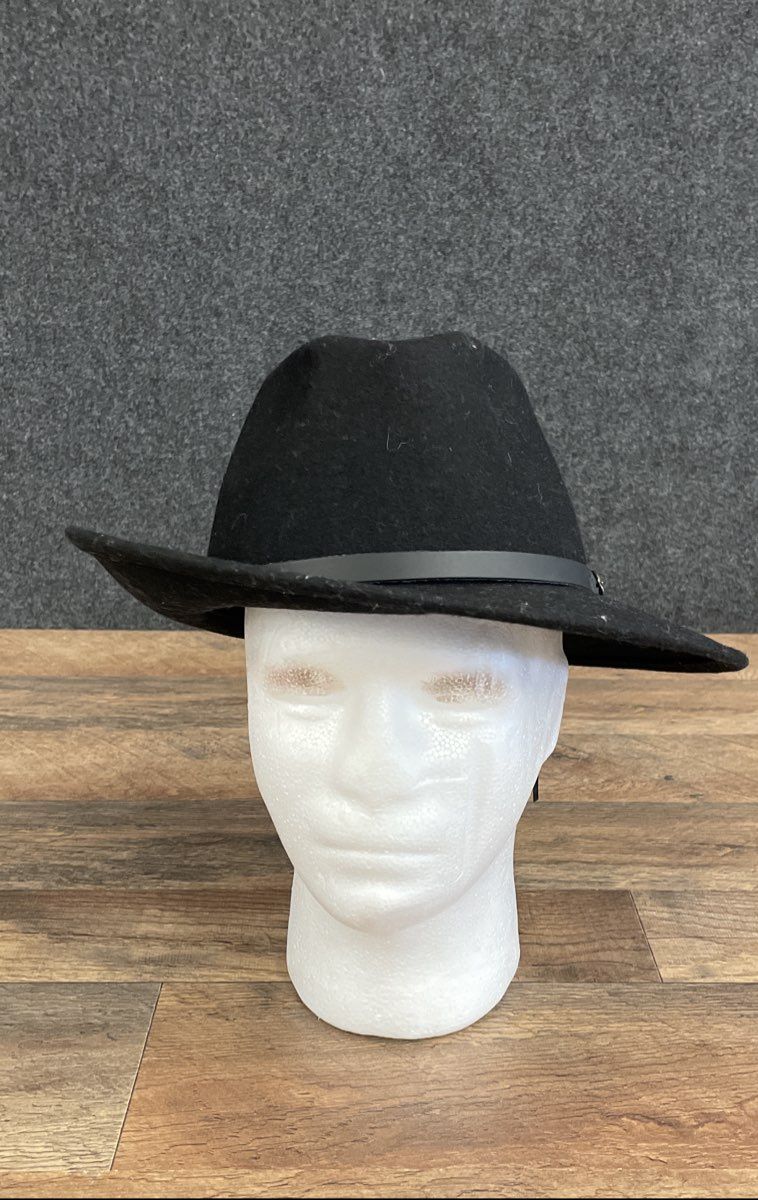Gelso Bianco Unisex Black Felt Fedora Hat Wide Brim Belted Made in Italy