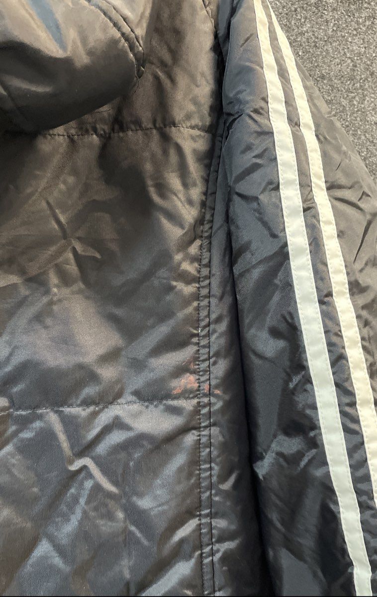 Athletech Black Hooded Puffer Jacket White Stripe Fleece Lined Size M