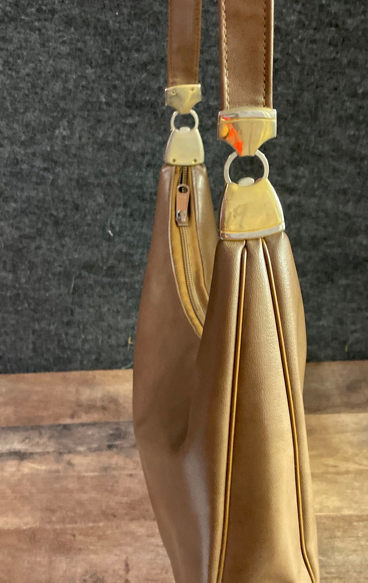 Vintage 1970s Koret Brown Leather Hobo Shoulder Bag Gold Hardware