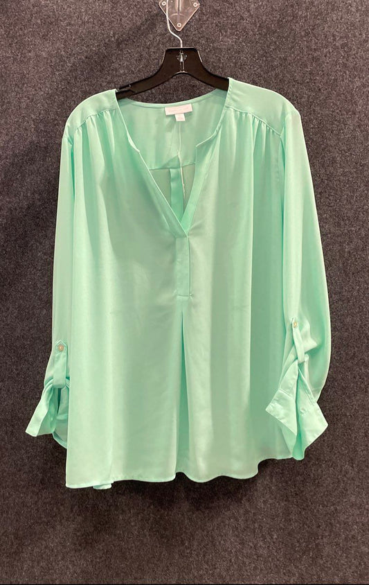 Charter Club Women's Aqua Gloss Roll-Tab Pleated V-Neck Blouse Sz XXL NWT