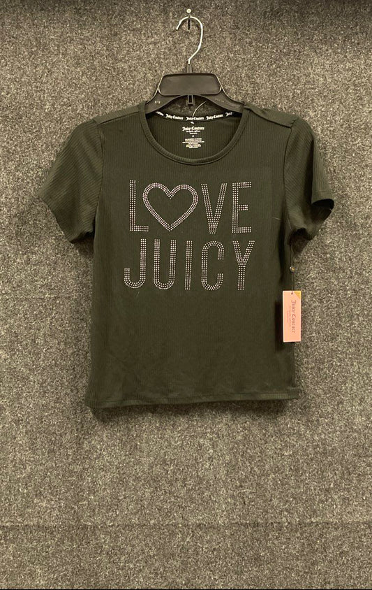 Juicy Couture Women's Black Ribbed Sleepwear Shirt Rhinestone Heart Sz M NWT