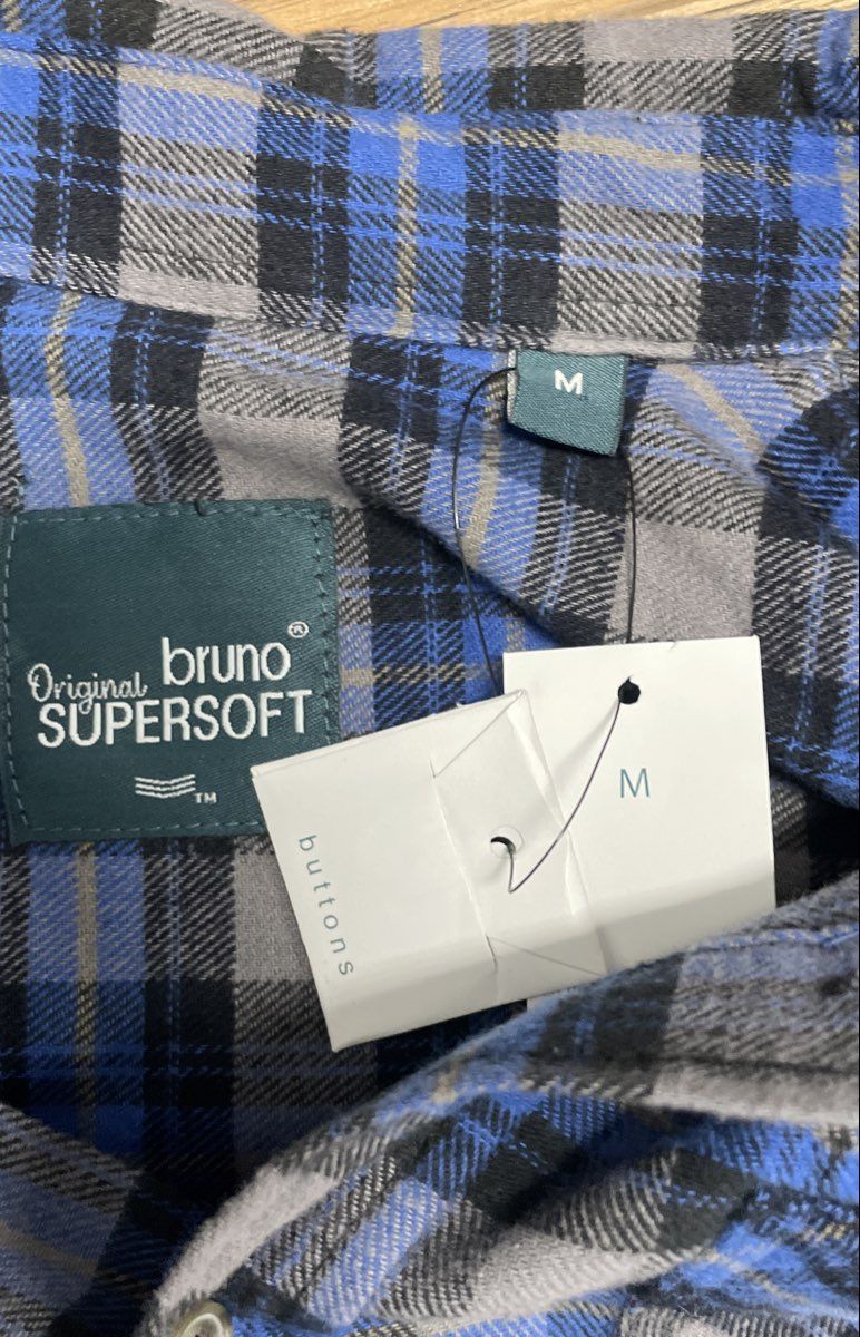 Bruno Men's Flannel Shirt Blue Black Gray Plaid Supersoft Cotton Sz M NWT