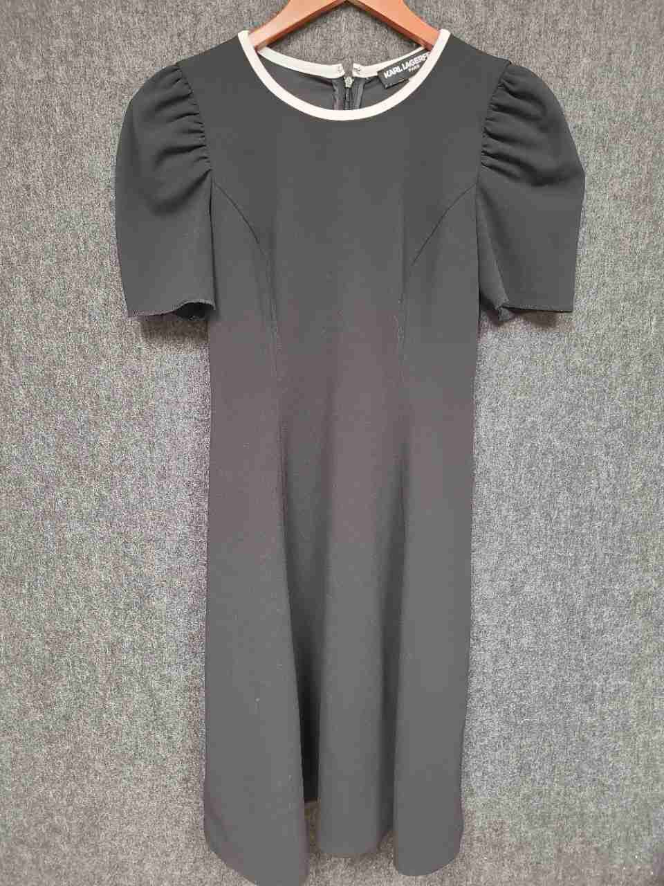 Karl Lagerfeld Paris Women's Black White Trim Puff Sleeve A-Line Dress Sz 2