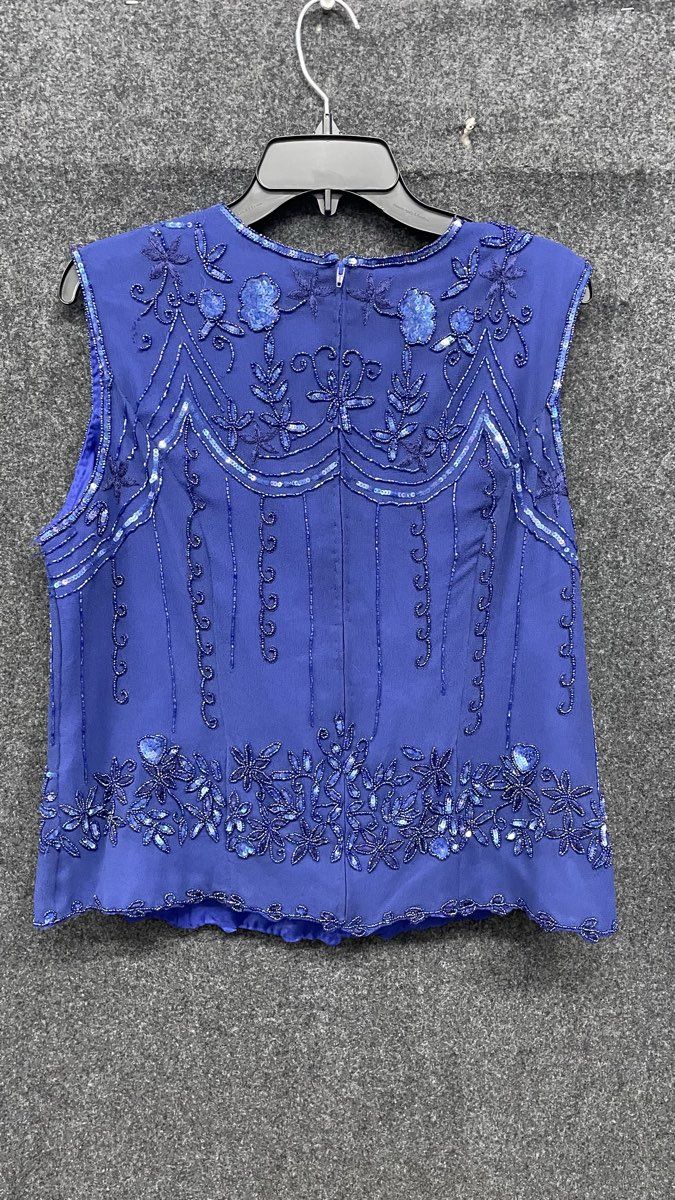 Vintage 90s Fashion Bug Women's Royal Blue Beaded Sequin Top Sz XL NWT