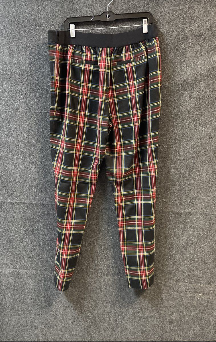 Long Tall Sally Women's Black Multicolor Plaid Tartan Tapered Pants Sz 16