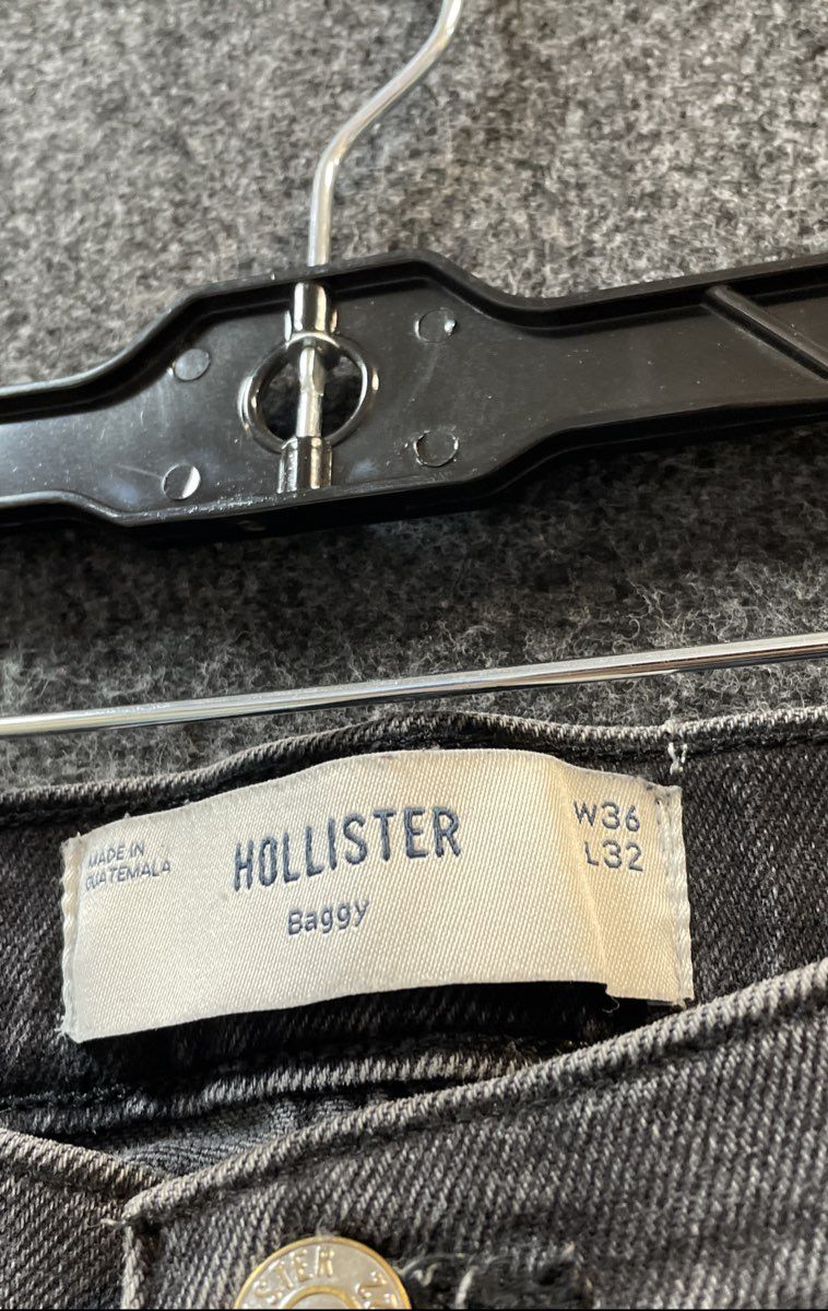 Hollister Men's Black Baggy Cargo Jeans Faded Denim Sz 36x32