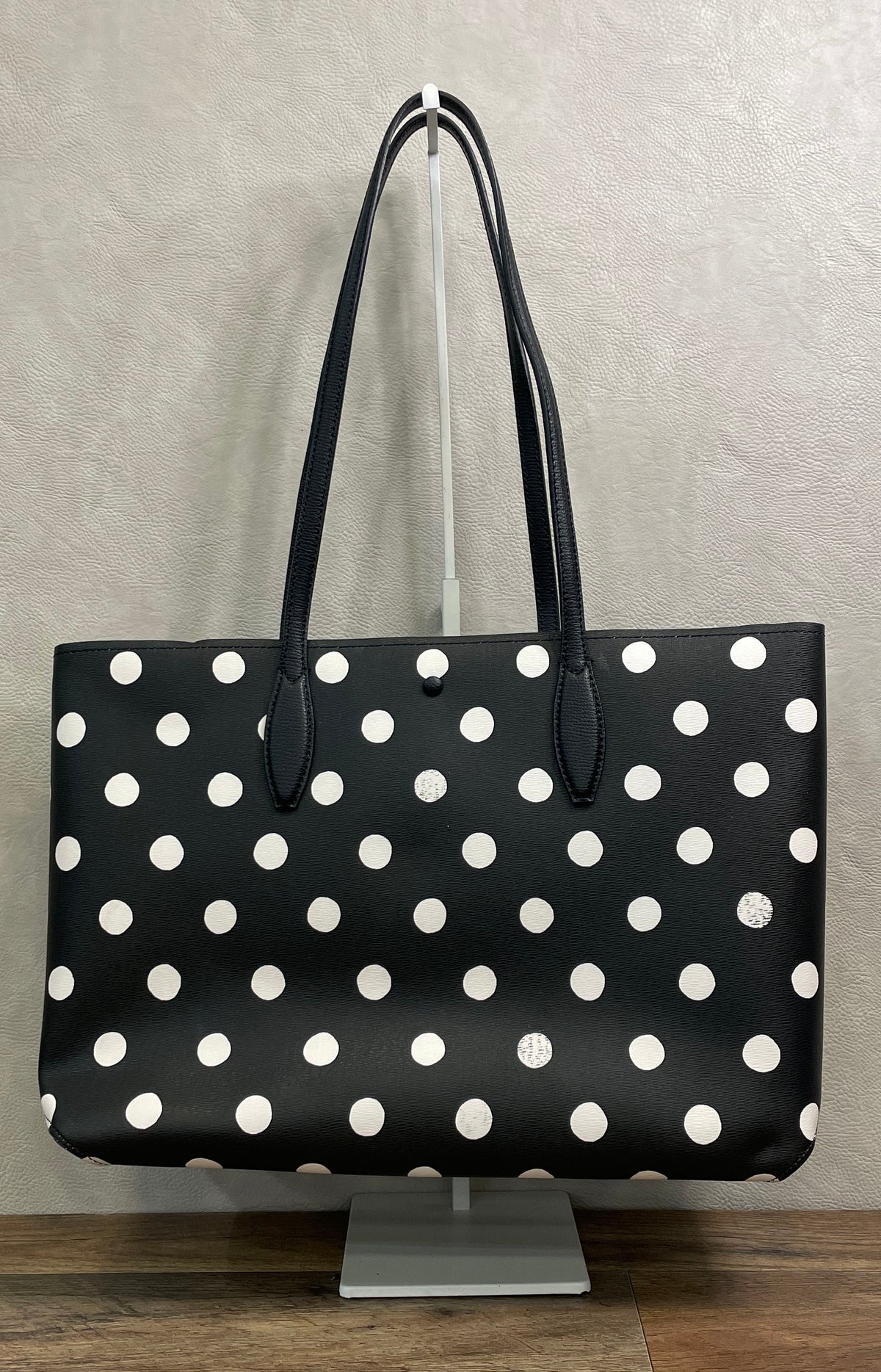 Kate Spade Black White Polka Dot Saffiano Leather Tote Bag Gold Hardware