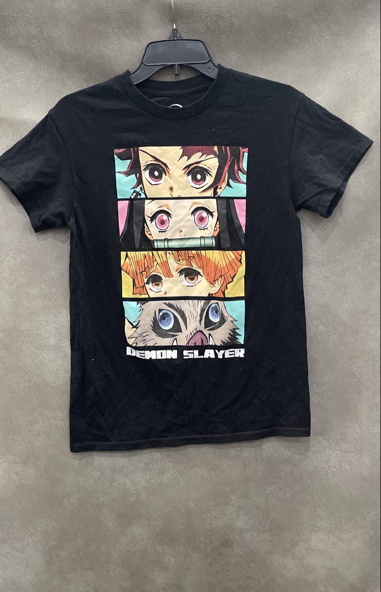 Demon Slayer Men's Black Anime Graphic T-Shirt Tanjiro Nezuko Zenitsu Inosuke S