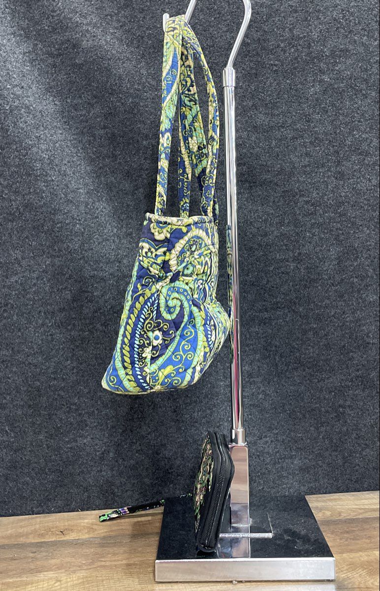 Vera Bradley Green Blue Paisley Quilted Tote Bag & Black Wallet Lot of 2