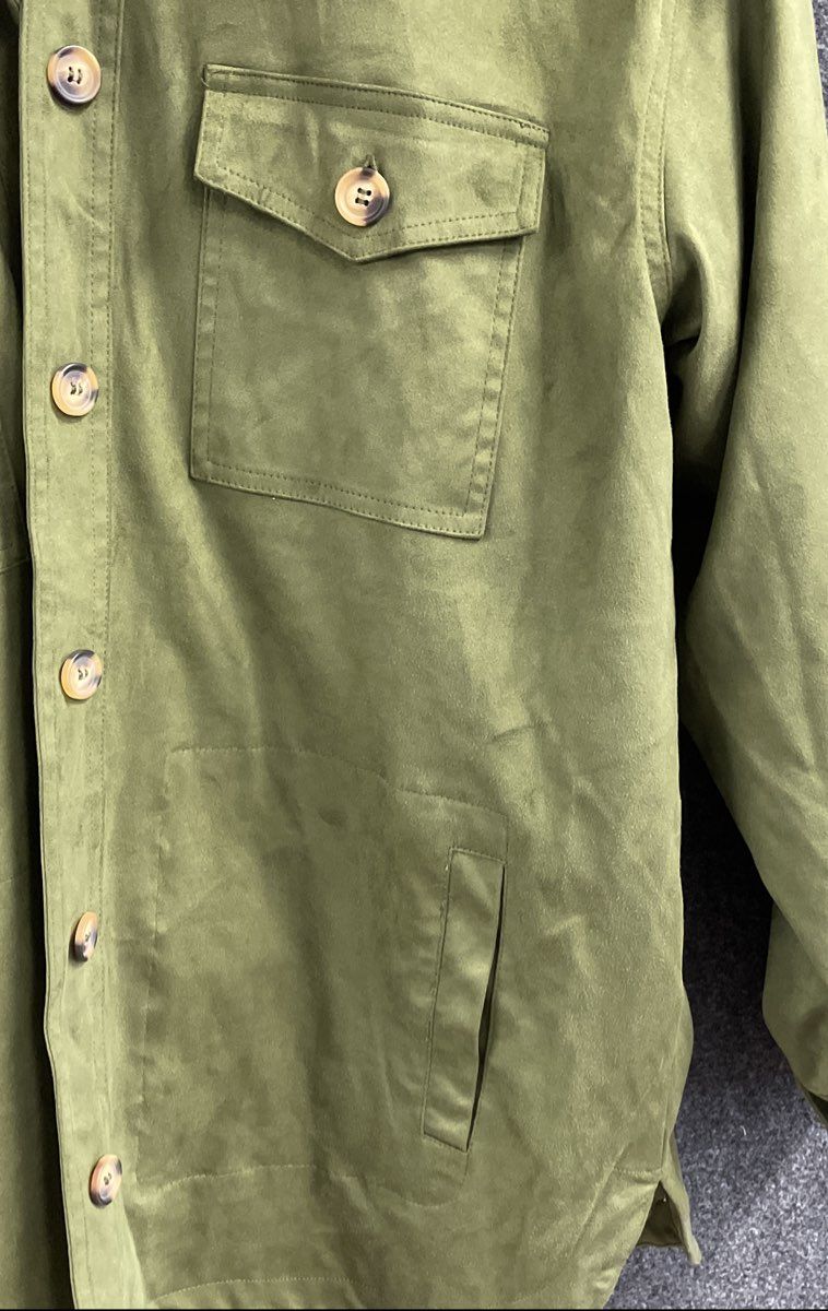 Women's Size L Green Wonderly Faux Suede Button Up Long Sleeve