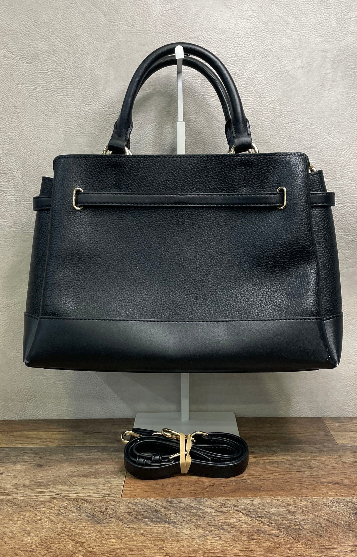 Michael Kors Black Pebbled Leather Reed Belted Satchel Crossbody Bag