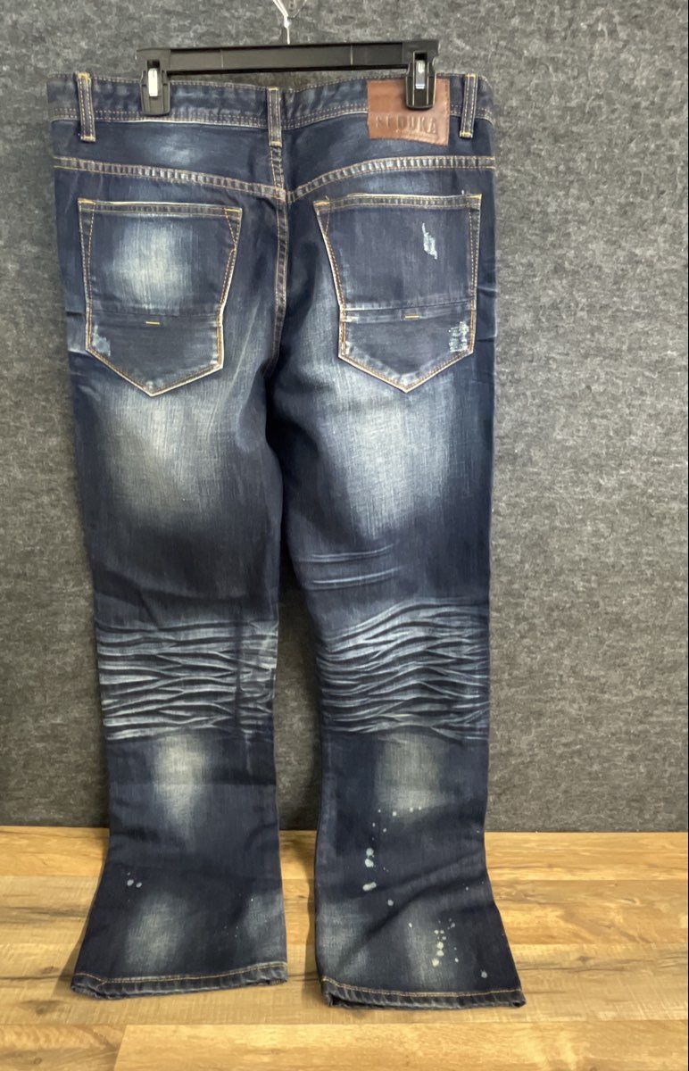 Seduka Men's Kingston Slim Straight Distressed Paint Splatter Jeans 34x34