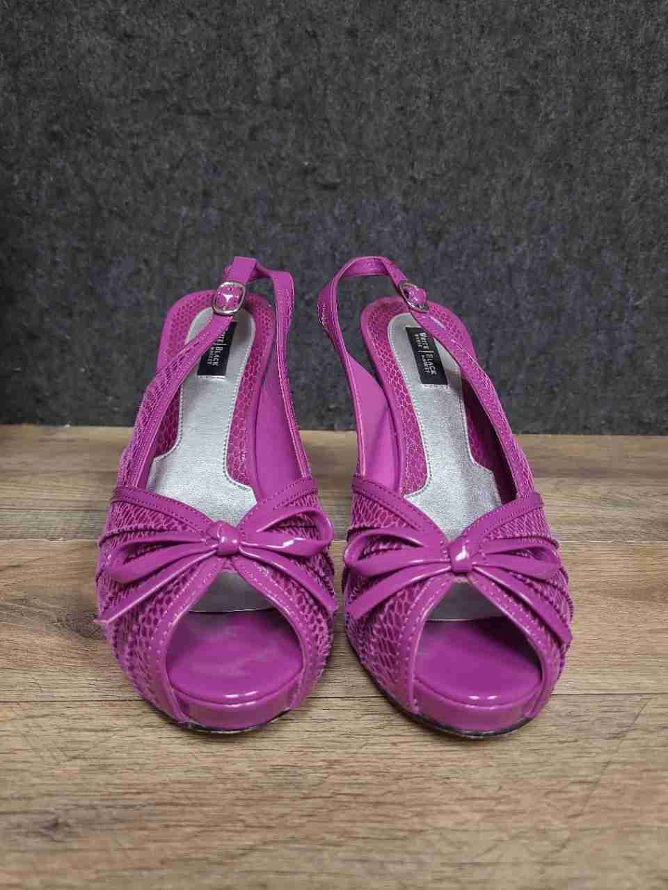 White House Black Market Purple Snakeskin Bow Slingback Heels Size 8.5M