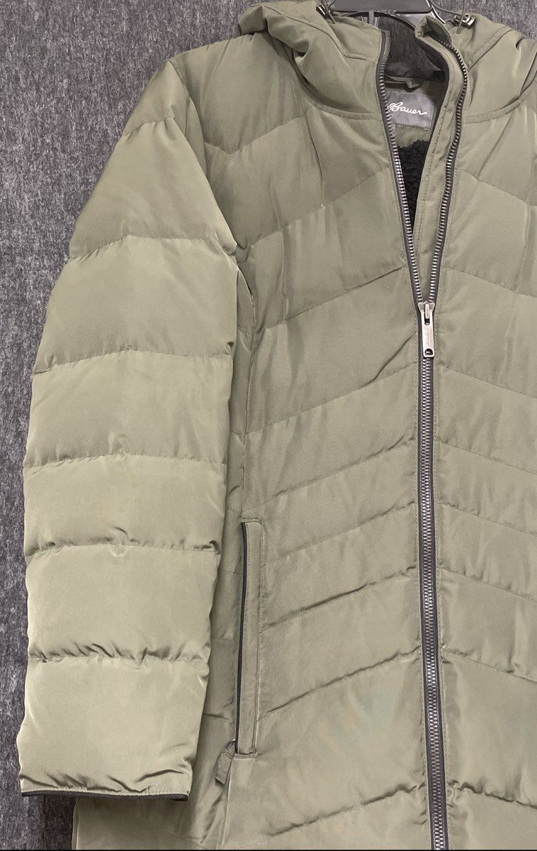 Eddie Bauer Women's Green Hooded Sherpa Lined Chevron Puffer Jacket Sz XL