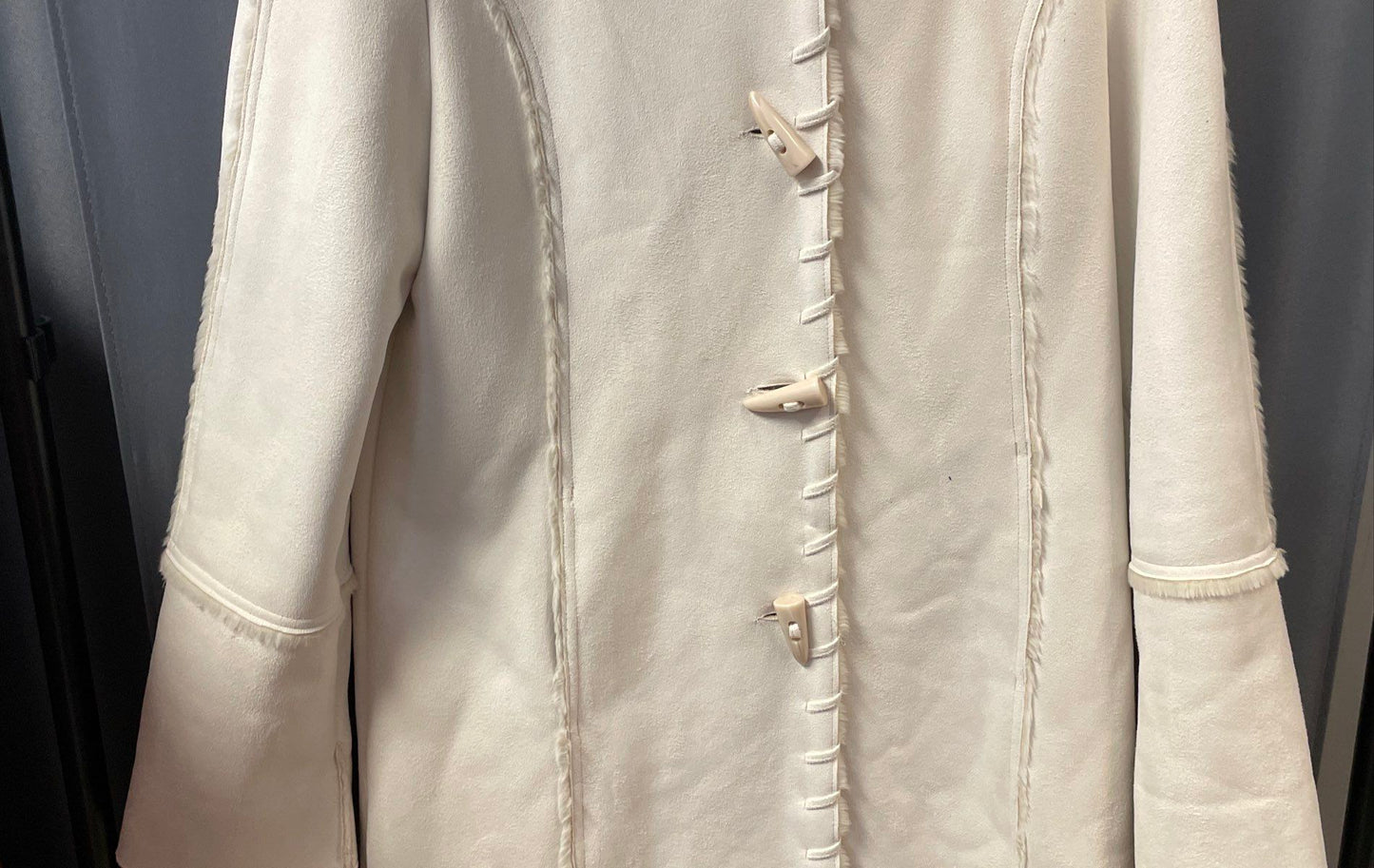 Coldwater Creek Women's White Faux Shearling Hooded Toggle Coat Sz M