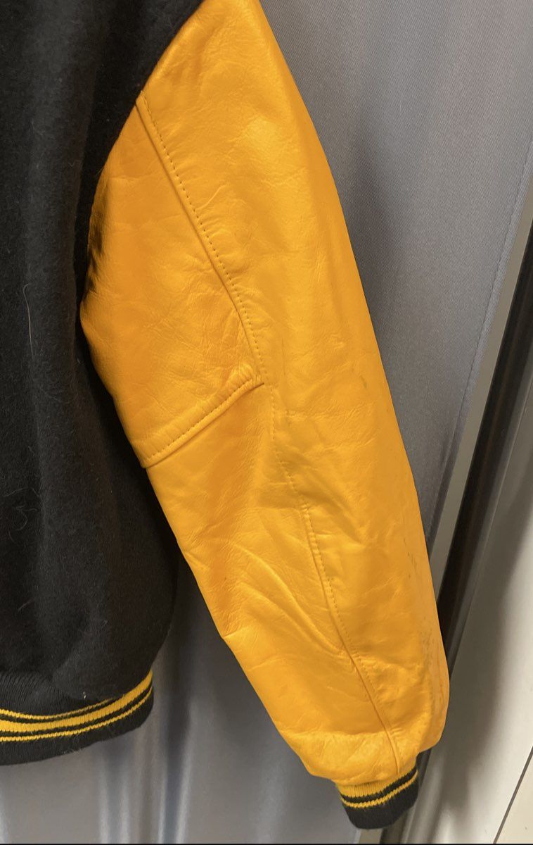 Vintage Kaye Bros Black Wool Yellow Leather Varsity Letterman Jacket Sz 36 38