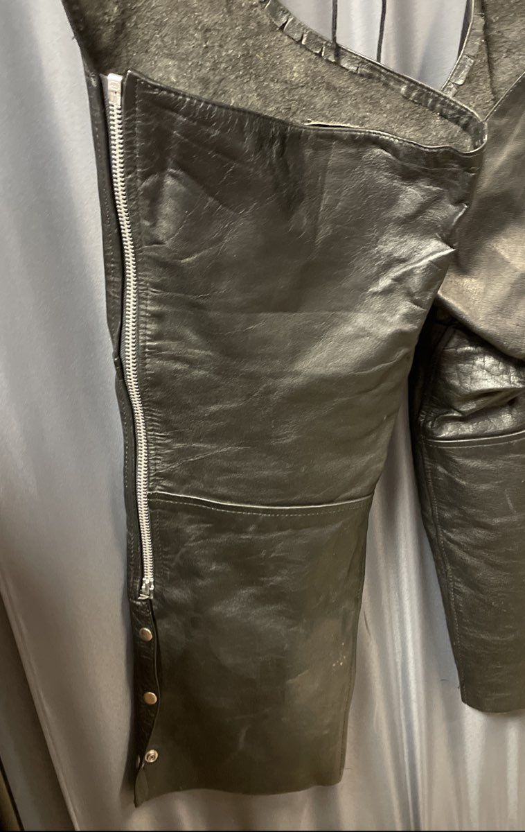 Protech Leather Apparel Unisex Black Motorcycle Riding Chaps Genuine Leather XXL