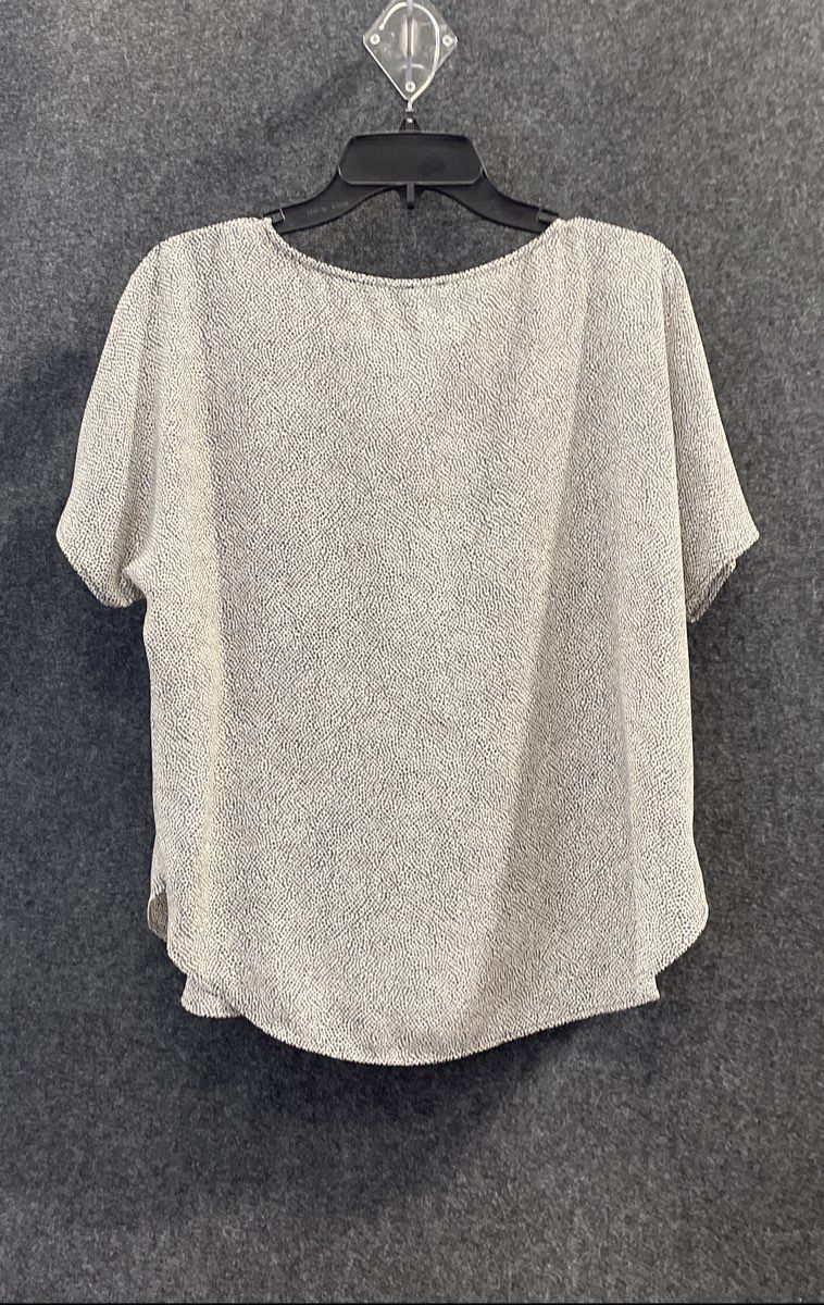 Anne Klein Women's White Black Dot Print Short Sleeve Shirt Blouse NWT Size M