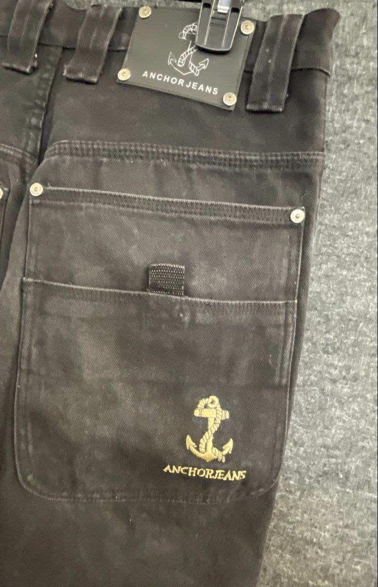 Vintage 90s Anchor Jeans Men's Black Revolution Denim Carpenter Shorts Sz 32