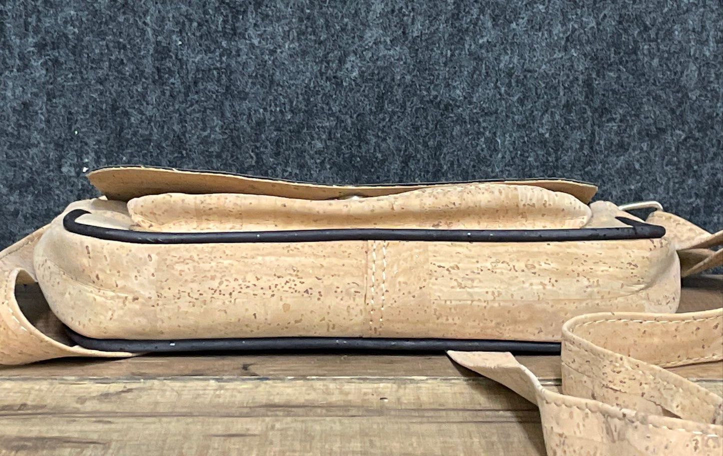 Natural Cork Crossbody Bag Two Tone Tan and Grey Silver Hardware Small