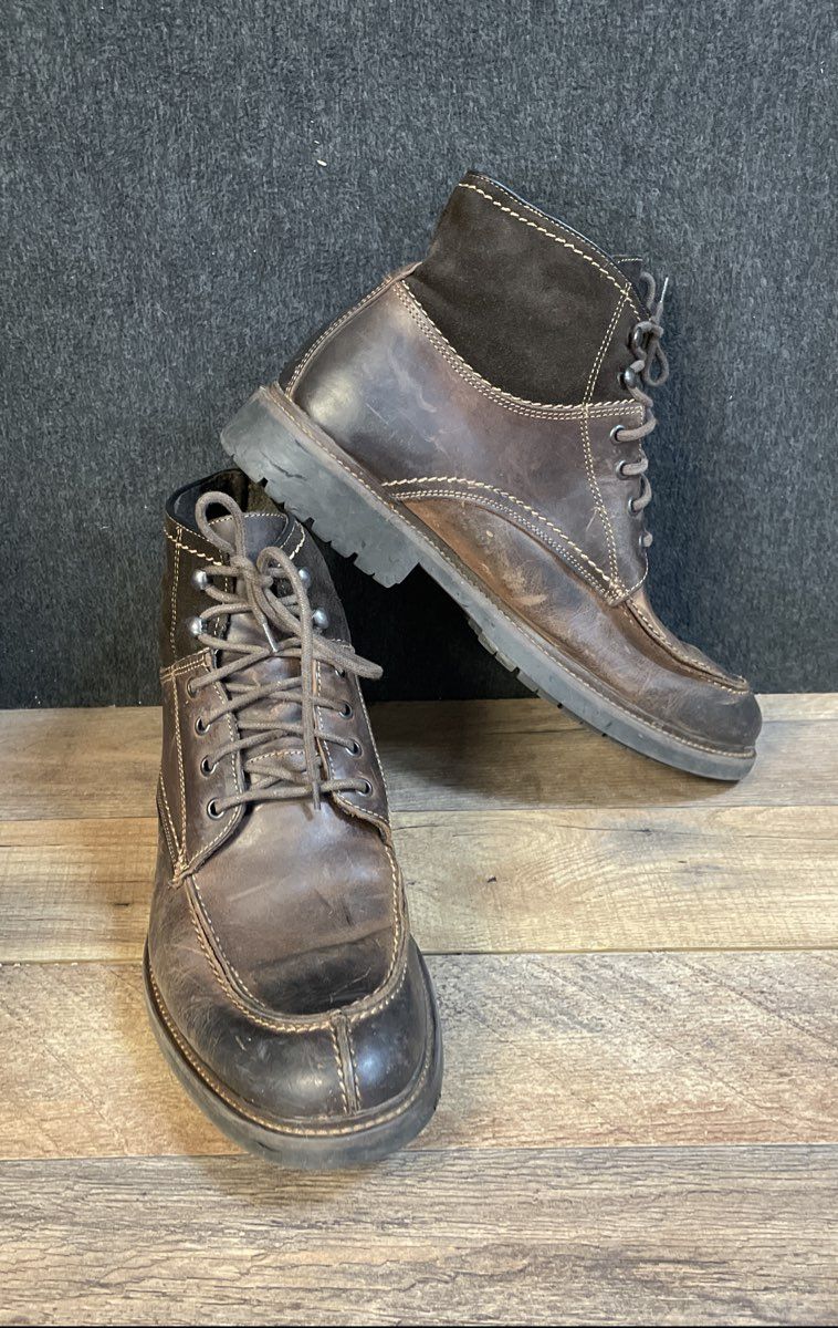 Johnston & Murphy Dark Brown Leather Moc Toe Lace Up Ankle Boots Size 10.5