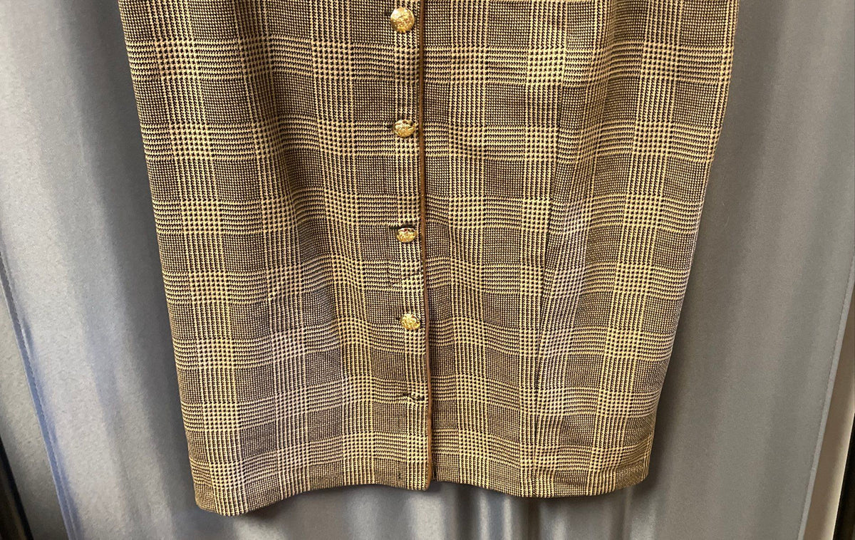 Lauren Ralph Lauren Women's Brown Plaid Gold Crest Button Front Pencil Skirt XL