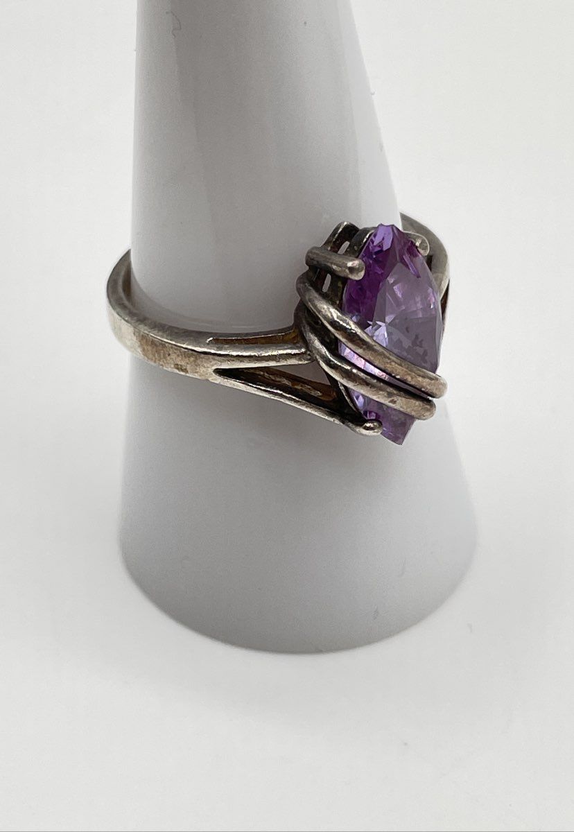 925 Sterling Silver Marquise-Cut Lavender CZ Split-Shank Crossover Band Ring 4g