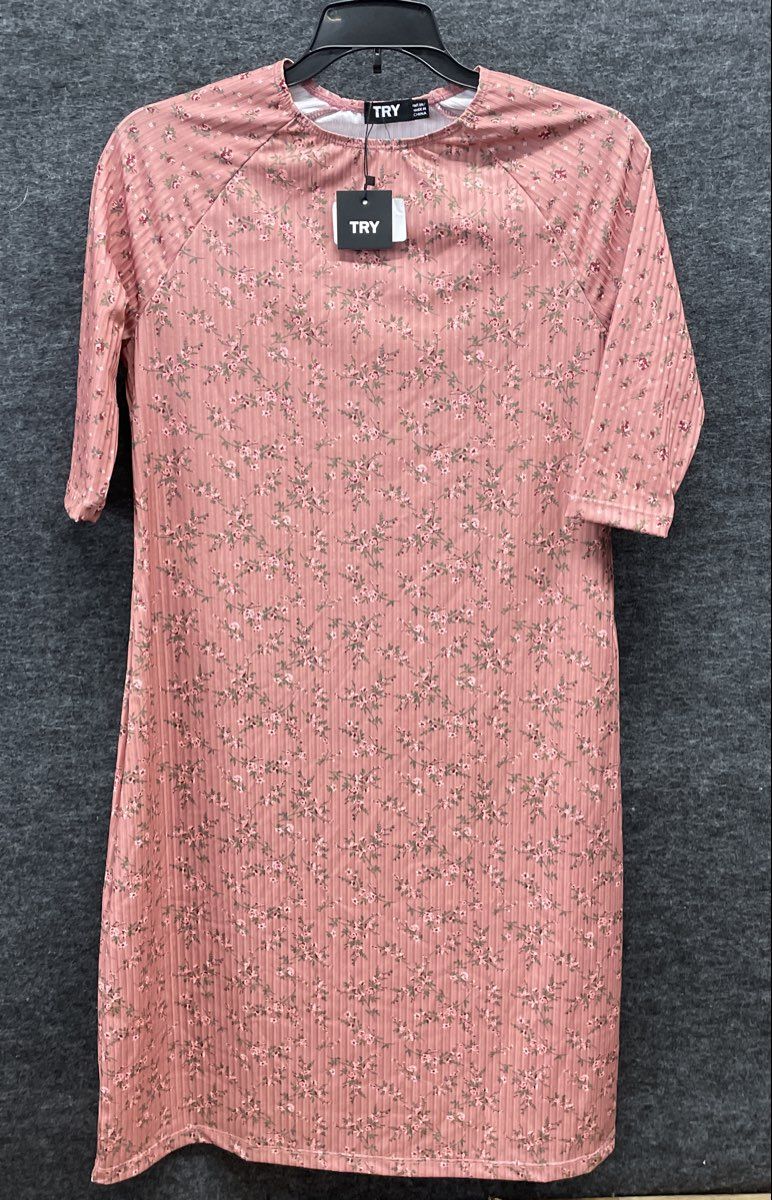 TRY Women's Dark Pink Floral Ribbed Swim Dress Cover Up NWT Sz 16