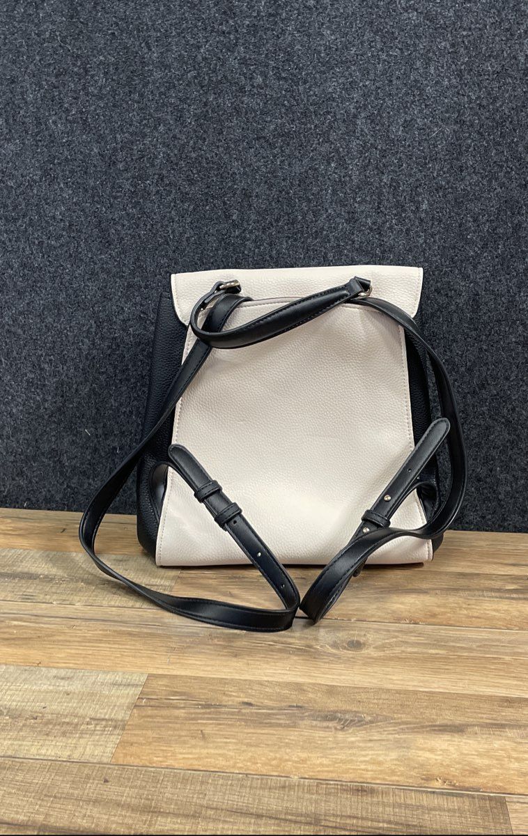 Perfectly Posh Black Cream Pebbled Convertible Backpack Handbag Gold Hardware