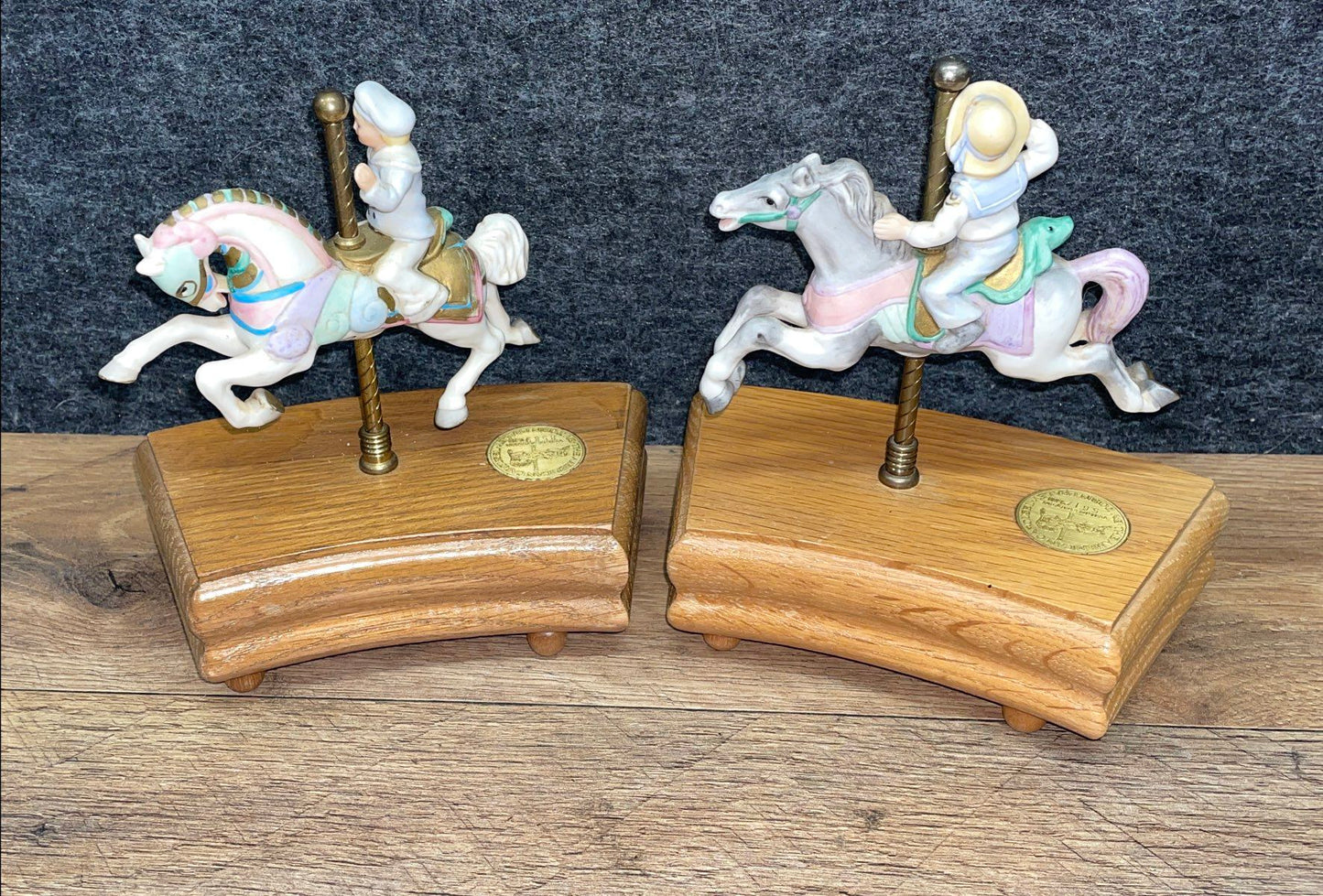 Vintage 1985 American Carousel Porcelain Horse Music Box Lot of 2