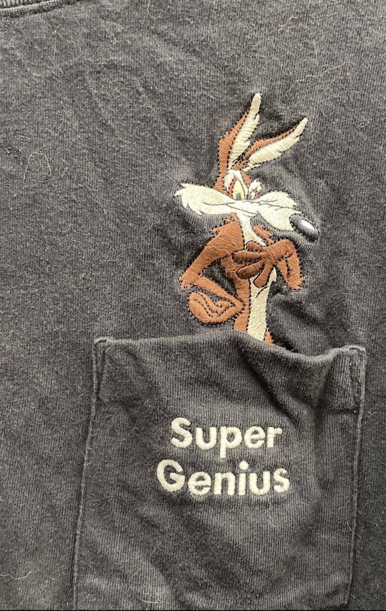Vintage 1999 Wile E. Coyote Super Genius Pocket T-Shirt Warner Bros Sz S