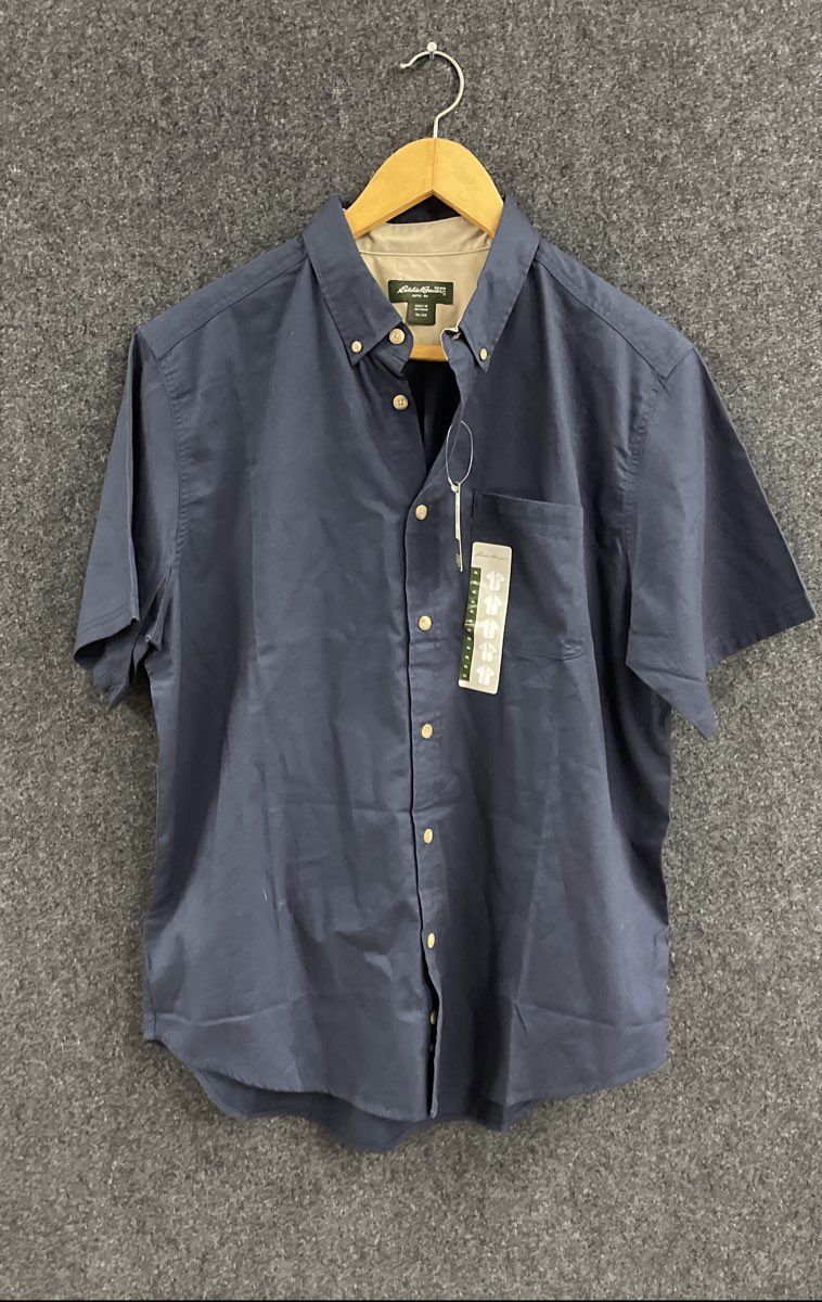 Eddie Bauer Men's Navy Blue Short Sleeve Button Up Shirt Pocket NWT Sz XL