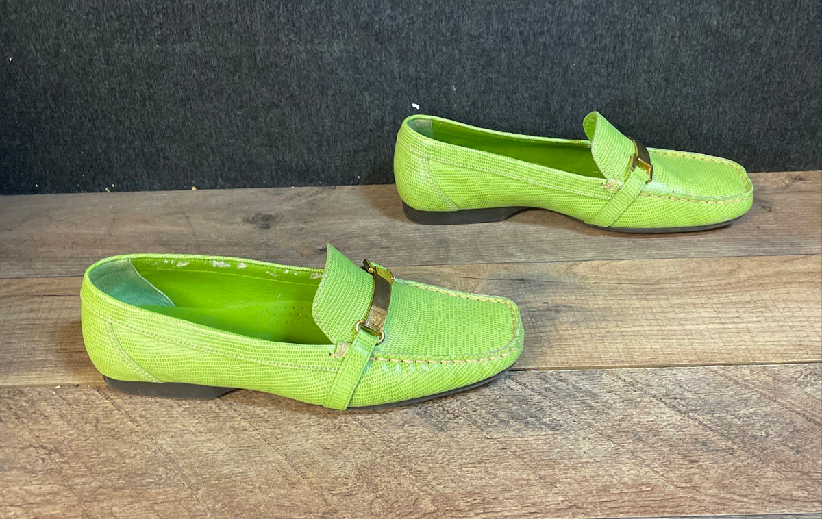 Lauren Ralph Lauren Margaret Green Lizard Embossed Leather Loafers Size 8B