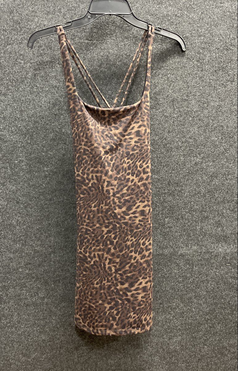 MPG Women's Leopard Print Activewear Tank Top & Bike Shorts Set Brown Sz M