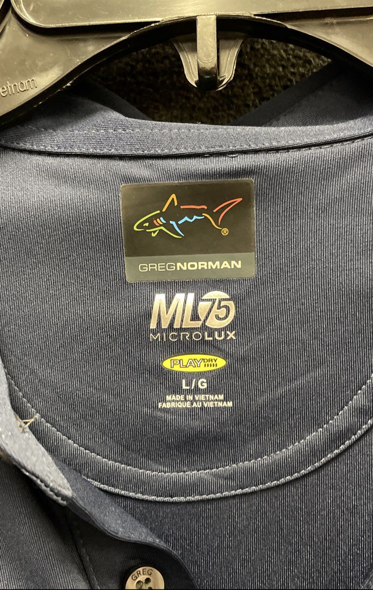 Greg Norman Men's ML75 Play Dry Golf Polo Shirt Blue Stonehenge Logo Size L