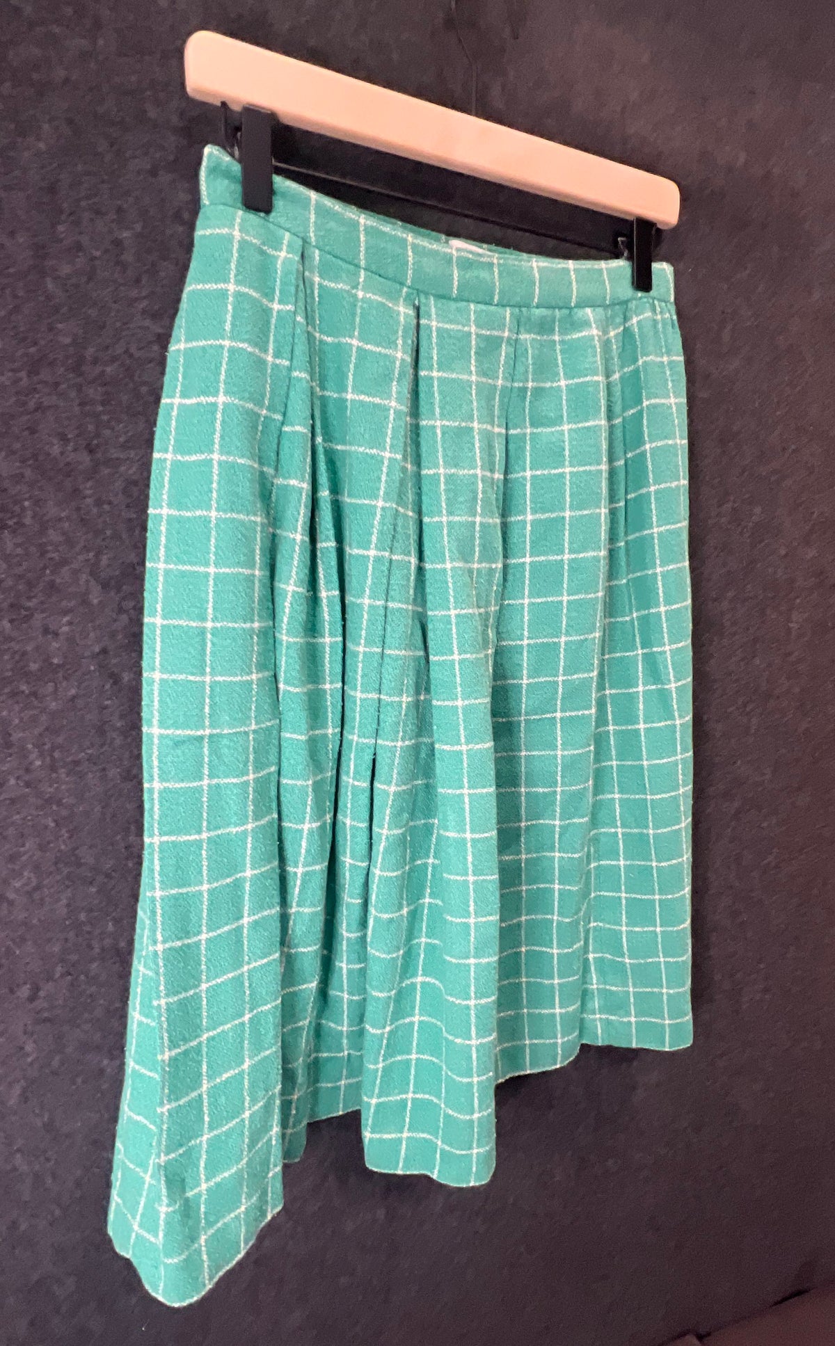 Vintage 90s Carlisle Women's Green Silk Wool Plaid Pleated Skirt Size 10