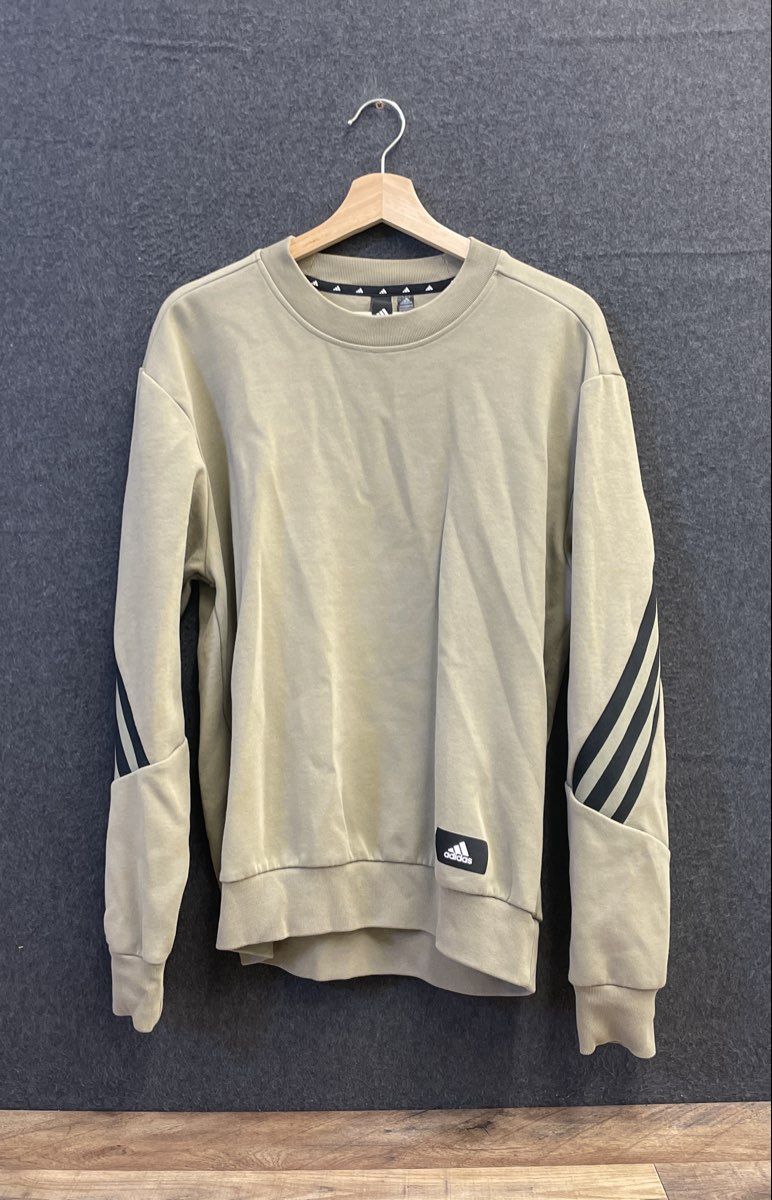 Adidas Men's Olive Green Primegreen 3-Stripe Crewneck Pullover Sweatshirt Sz M