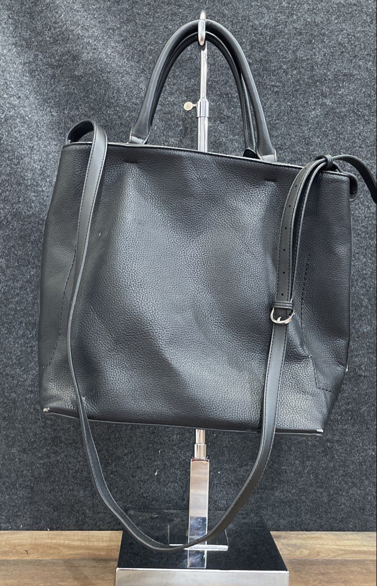 Fiorelli Black Pebbled Leather Satchel Tote Bag Crossbody Silver Hardware