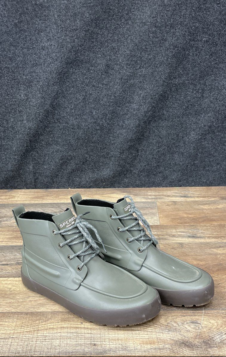 Sperry Top-Sider Sleet Lace-Up Olive Green Waterproof Rain Boots Men's Size 10