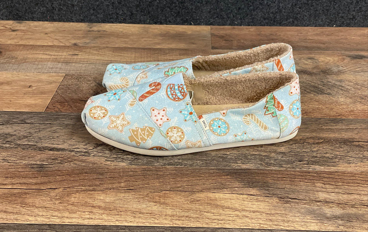 TOMS Alpargata Holiday Gingerbread Cookie Faux Fur Lining Women's Size 10
