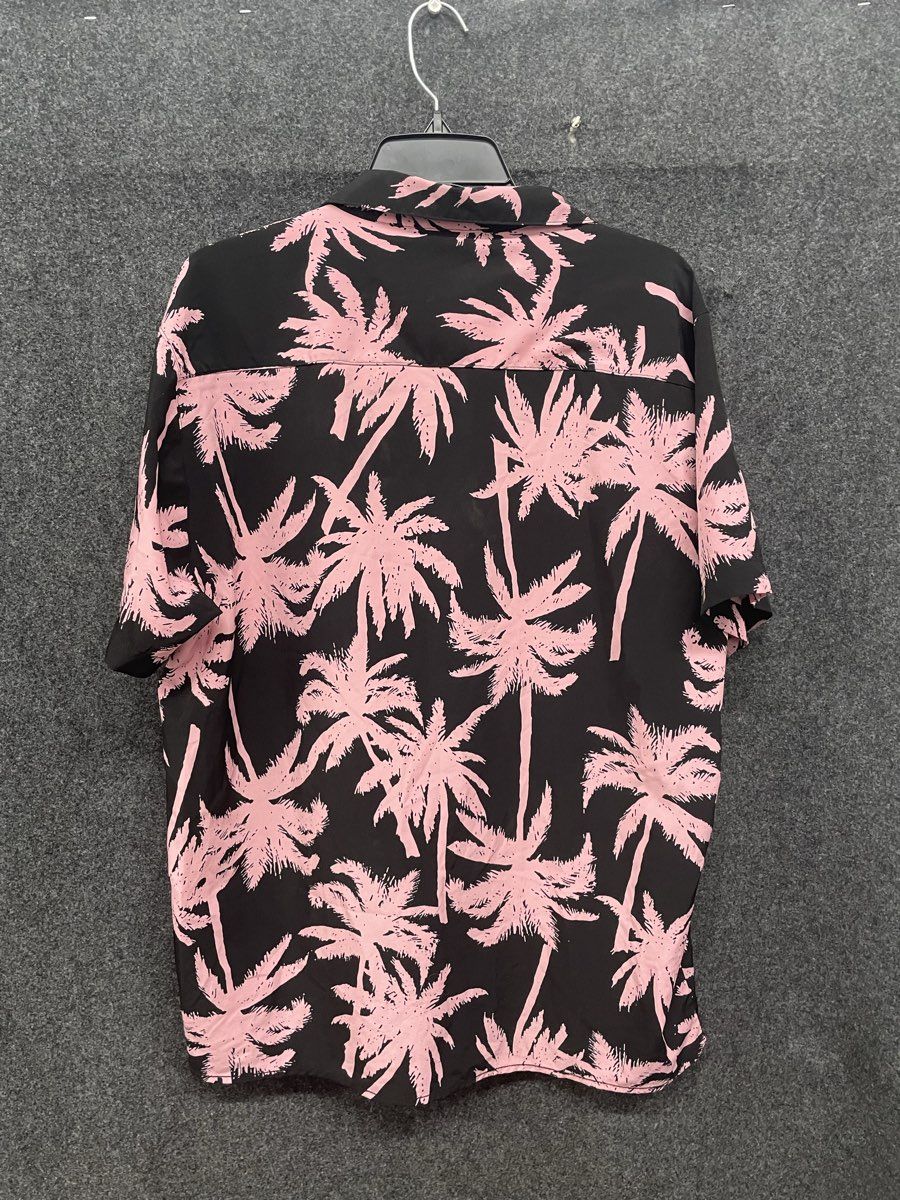 Good Vibes Men's Pink Black Palm Tree Short Sleeve Button Up Shirt Sz XL