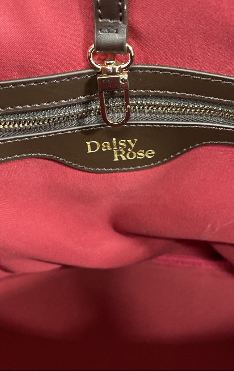 Daisy Rose Brown Crossgrain Leather Tote Bag Red Interior Gold Hardware