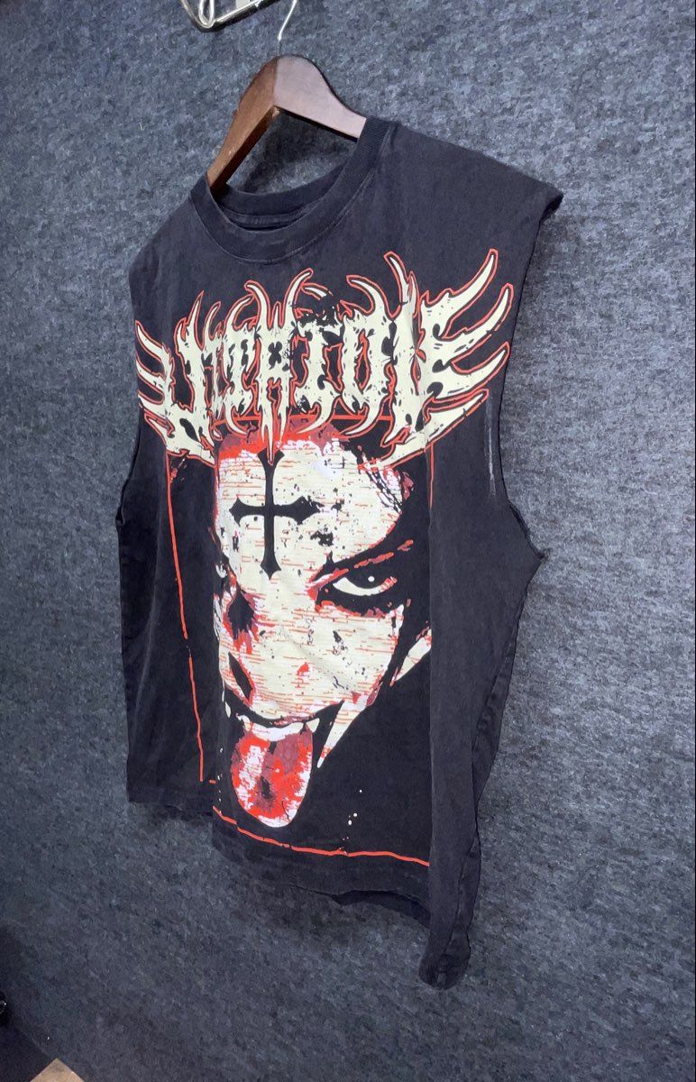 Vitriol Death Metal Band Graphic Cut Off Sleeveless T-Shirt Black Sz M